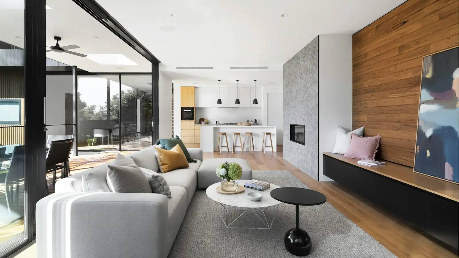 Comfortable, clean open-plan living area